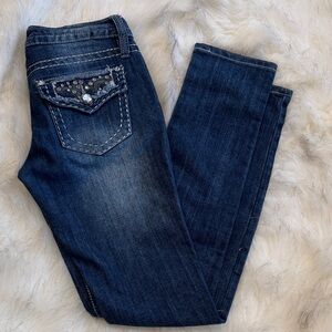 Arden B Dark Blue Skinny Jeans with Embellished Pockets